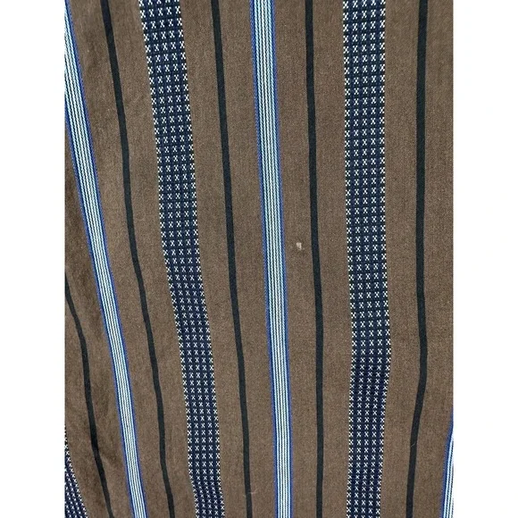 Johnston & Murphy Shirt Mens Medium Brown Blue Striped Tailored Fit Long Sleeve